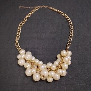 Elegant Gold Tone Necklace with Faux Pearl Bunches, Lobster Clasp